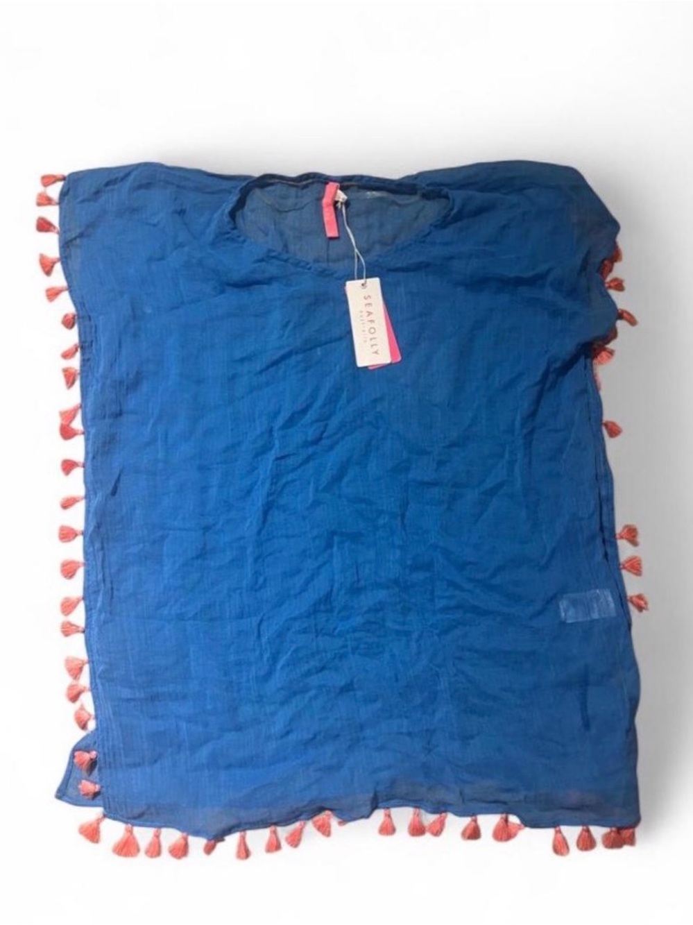 πͺΌSeafolly Blue & Pink Tassel Beach Cover Up NWT